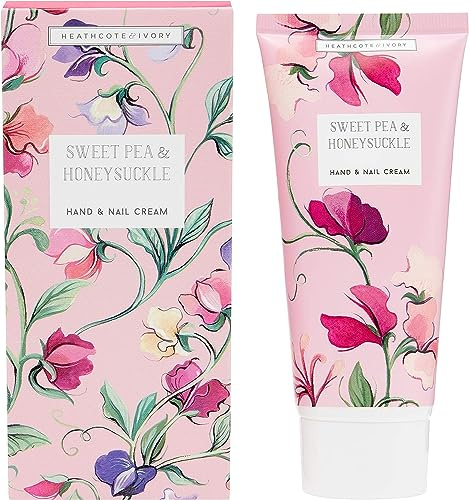 Heathcote & Ivory Hand and Nail Cream 100 ml, Shea Butter and Primrose Oil, Travel Size, Cruelty and Vegan Friendly, Beauty Gift for Her, Sweet Pea and Honeysuckle Collection