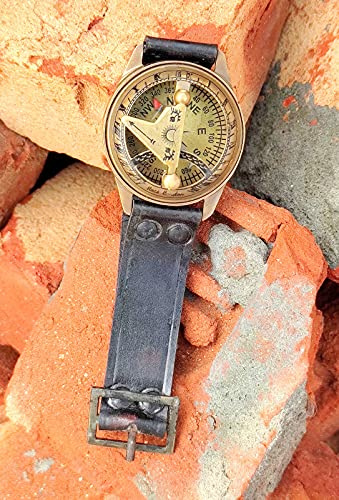 Montre à boussole antique gravée marron - Cadeau de mariage rustique - Cadran solaire - Boussole - Pour homme - Cadeau de mariage ou d'anniversaire