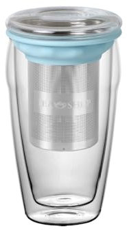 TEA SHOP - All In One Jumbo Sky - Taza de Cristal Termorresistente con Infusor de Acero Inoxidable - 400 ml - Turquesa - Accesorios para té o infusiones