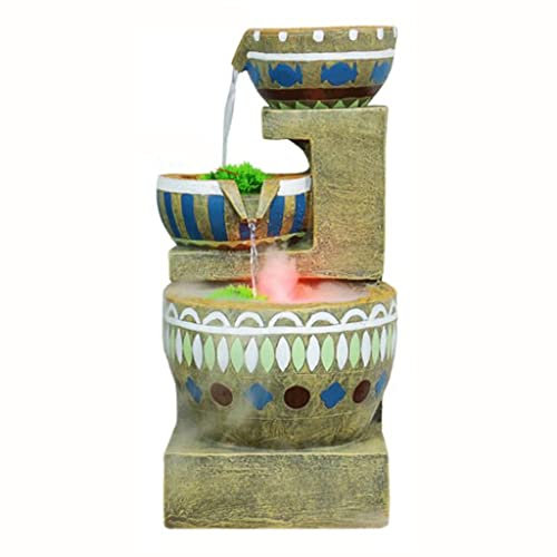 Crock-Pillar Tabletop Fountain with Fake Green Plants, Circulating Water Ornaments and Decorations, Indoor Small Waterfall (Color : Fog)