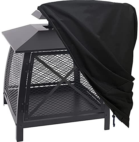 BOSKING Fireplace Cover 420D Oxford Waterproof Outdoor Steel Patio Square Hexagon Pagoda Fire Pit Fireplace Dust Covers with Storage Bag & Drawstring