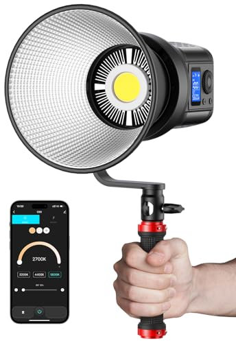 80W Raleno LED Luz de vídeo de Estudio controlada por App, Temperatura de Color Dual 2700K-6500K Ajustable, luz de vídeo COB con 12 Luces Especiales, luz Continua, CRI 95+, Ajustable de 1%-100