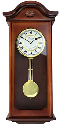 Bedford Clock Collection Jacob 22.75 Inch Mahogany Chiming Pendulum Wall Clock