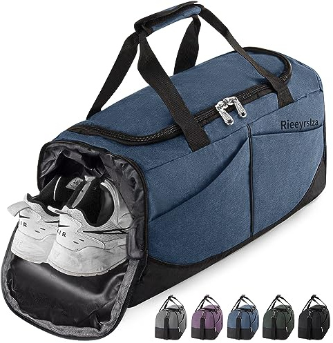 Rieeyrslza Borsone Palestra 40L Borsa Sportiva con Scomparto Scarpe Borsone da Viaggio Per Donna e Uomo Bagaglio Mano Weekend Multiuso Sport Borse da Palestra per Sport Viaggi Nuoto (Blu o2)