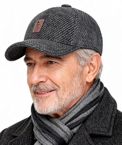 SIQITECH Homme Casquette de Baseball d'hiver avec Oreillette Pliante Casquette d'hiver en Laine Epaisse Thermique Casquette de Baseball Chaude Coupe-Vent Anti-Neig pour Moto Ski Snowboard