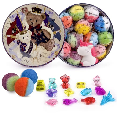 Bath Bombs for Kids,12pcs Bath Bombs with Surprise Crystal Toys Inside, Handmade Natural and Organic Bubble Bath Bombs, Birthday Christmas Easter Gift for Girls