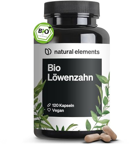 natural elements Bio Löwenzahn – 120 Kapseln – 1000mg Löwenzahnwurzelextrakt/2 – hochdosiertes 10:1 Verhältnis – vegan, hoch bioverfügbar, ohne unnötige Zusätze – laborgeprüfte Qualität