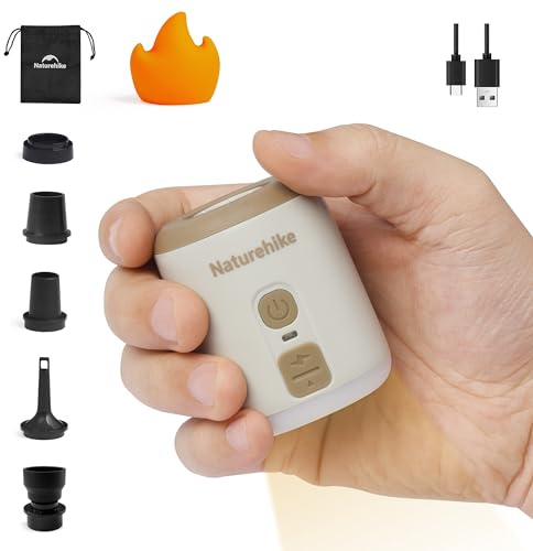 Naturehike Wind-Mini 1600 mAh USB-C Recargable Bomba de Aire Mini Bomba de Aire con luz portátil Bomba de Aire eléctrica batería Blanco