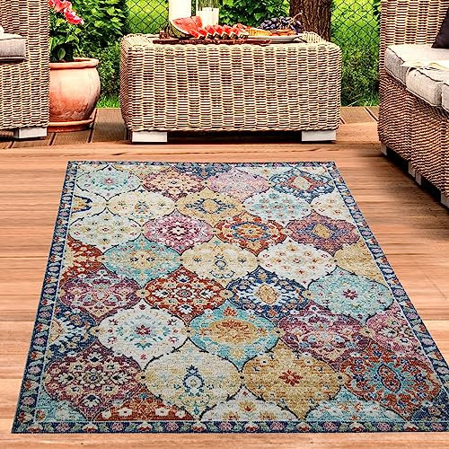 CARPETIA Orientteppiche für drinnen & draußen | pflegeleicht | Ornamente bunt, 140 x 200 cm