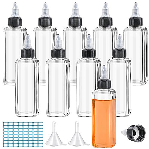 WZYTEU 10 Stück Squeeze Flasche, Quetschflasche mit Drehverschluss für Ketchup Senf Mayo Soßen Öl Essig, mit 1 Etiketten und 2 Trichter(100 ml)