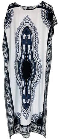 Lång maxiklänning i bomull för kvinnor, sommar, Dashiki, afrikanskt strandöverdrag, Vitt, en storlek