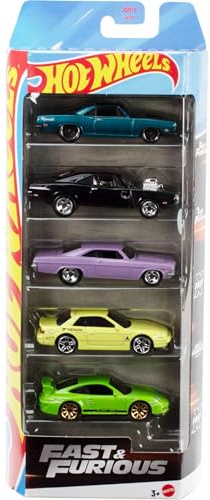Hot Wheels Fast & Furious Toy Cars, Set of 5 1:64 Scale Die-Cast Vehicles Inspired By & Seen in the Fast Movies