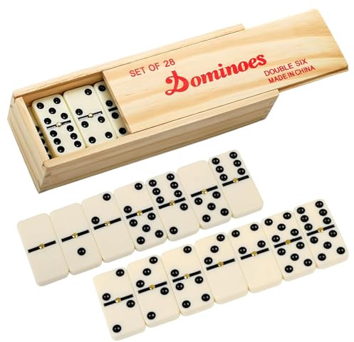Dominoes Game Set for Kids Adults,Double Six Dominoes Set,28 Tiles Classic Domino Set Professional Domino Tiles,Retro Domino Game with Wooden Box,Traditional Games Gift for Family Board Games