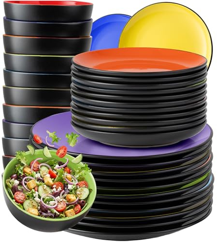 MIAMIO - Geschirrset 12 Personen/Steingut Geschirr Set 36-teilig, Tafelservice Steingut, Schüssel- und Teller Set - Spülmaschinen- und Mikrowellenfest - Le Papillon Kollektion (36 Teile Set)