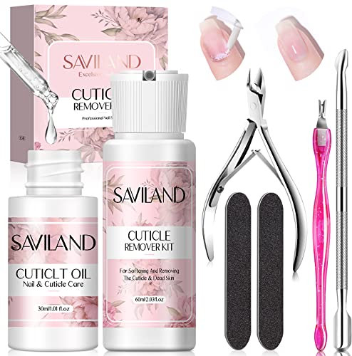 Saviland 60ML Nagelhautentferner Flüssig: Cuticle Remover Tools Set mit Cuticle Oil 30ML, Erweicht Nagelhaut, Entfernt tote Hautzellen, Hände Füße Nagelpflegeset mit Nagelhautzange Nagelhautschieber