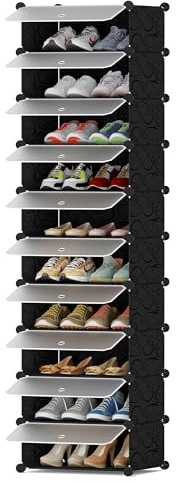 HOMIDEC Scarpiera, 10 Ripiani Scarpiera Archiviazione Tridimensionale, Può Contenere 20 Paia di Scarpe, Plastica Scarpiero di Scarpe per Ingresso, Camera da Letto e Corridoio, Nero
