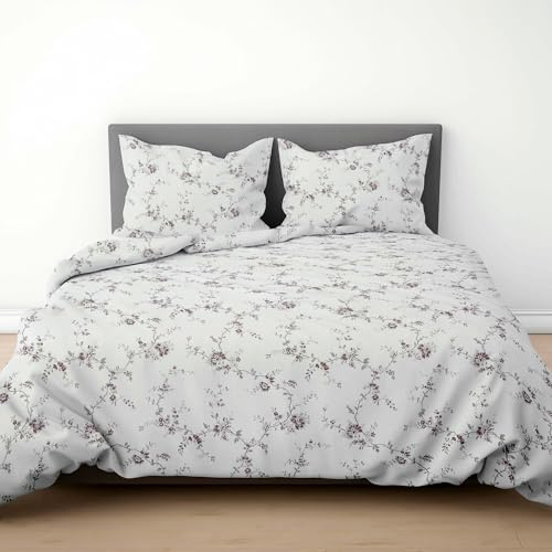 LINENWALAS 100 % percale bomull 2-delat påslakanset för enkelsängar, mjukt, skarpt och svalkande lyxigt påslakanset med dragkedja (vingård, enkel)