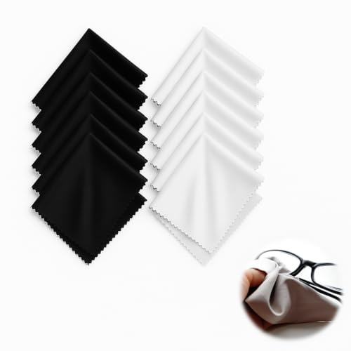 12PCS Microfiber Cleaning Cloths, Glasses Cleaning Cloth, Microfibre Cloth Ultra Soft Lint-Free Cloth for Glasses, Lenses, Screens & Jewelry, 6 x 7 Inch Black & Gray Lens Cleaning Cloths