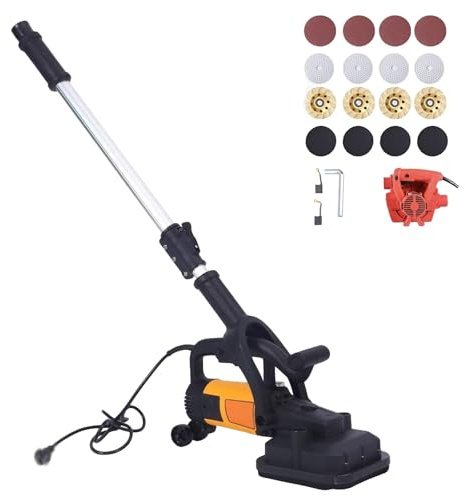 Pulidora de hormigón de 4 cabezales, cepilladora eléctrica de pared con extensión telescópica y aspiradora, ruedas auxiliares, pulidora de suelos de hormigón portátil para cemento, baldosas