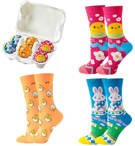 Ourdort 3 Pares Calcetines Divertidos Unisex,Tallas 36-43,Calcetines Graciosos Animal Coloridos,Cómodos,Envases de Cartón de Huevos,Regalo para Familia