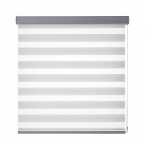 Estor Enrollable Noche y Día – Cortina de Doble Tejido con Franjas Horizontales para Control Solar y Privacidad, Instalación Pared o Techo, (Blanco, 90X200CM)