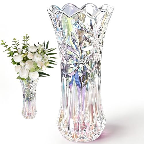 YNNHUDEEP Blomvas 24 cm glasvas tjockväggig tulpanvas med 2,4 PFD, stabil klar glasvas som present till mamma till födelsedag, elegant bordsdekoration för bröllop vardagsrum (färgglad)