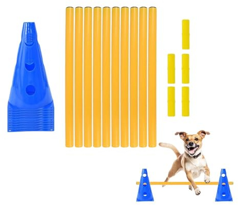 Curso de Agilidad para Perros | Portátil de Uso Rudo para Mascotas,Set de Postes de Agilidad y Conos de Ejercicio para Cachorros - para Jardín, Parque, Hogar, Área de Juego, Competición