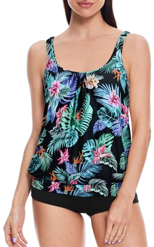 loginsummer 2 st badkläder dam tankini set för kvinnor plus storlek hög midja blus tankini med shorts tummy kontroll badkläder