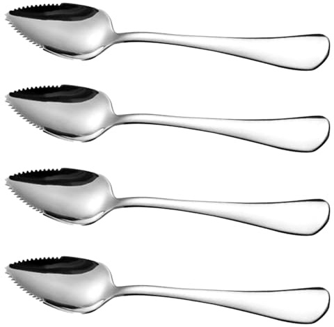 Perodlly grapefruktskedar med tandad kant 4 st matkvalitet rostfritt stål desserttallrikar med handtag non-stick för kiwi papaya orange glass..