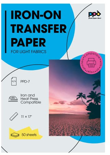 PPD Inkjet Iron-On Light T Shirt Transfer Paper 11 x 17 Pack of 50 Sheets (PPD007-50)