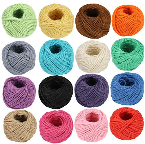 1312 Feet Jute Twine 82feet/Color 2mm Natural Jute Rope Strong Cord Thick String for DIY Craft Home Garden Deco (16colors)
