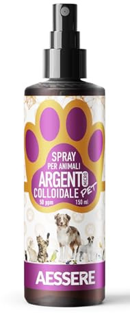 Argento Colloidale Spray Animali – Argento Colloidale Per Cani e Gatti Delicato per la Cura e Igiene degli Animali, Ideale per Pulizia Orecchie Cane, Pulizia Occhi Cane e Igiene Zampe – 150ml Aessere