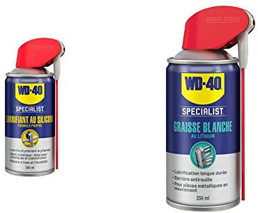 WD-40 Specialist Lubrifiant Au Silicone Spray Double Position Formule Propre 250 ML & Graisse Blanche Au Lithium Spray Double Position Formule Blanche Et Ã‰paisse 250 ML Gris