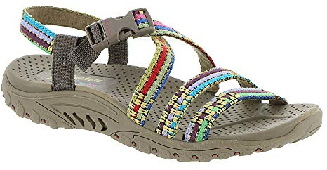 Skechers Sandalo da donna Reggae-Sew Me-Boho con cinturino intrecciato, Talpa multicolore., 39.5 EU
