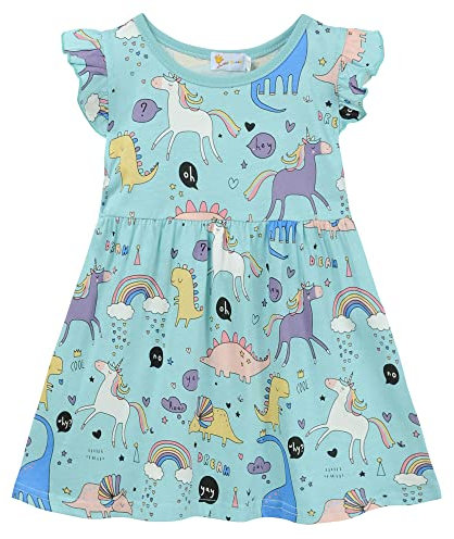 Toddler Girls Dresses Unicorn Dinosaur Ruffle Flutter Sleeve Summer Casual Sundress Kids Dress 6-7 Years