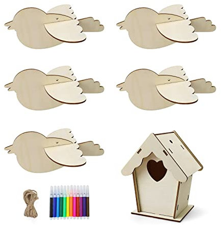 CHSEROK Kinder DIY Vogelhaus Bastelset, Holzbausatz Kinder, Vogelhaus Selber Bauen, Holz Basteln Kinder, Holz Zum Bemalen für Jungen und Mädchen ab 3 Jahren