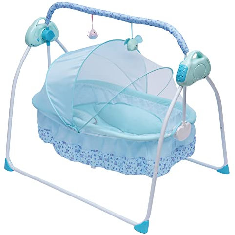 wanwanper Elektrische Babywiege Babyschaukel, Automatik Baby Stubenwagen Babybett, Schaukelstuh mit Mp3 Musik Playback Funktion, Elektrische Baby-Wiege für Babys zwischen 0 und 18 Monaten (Blau)