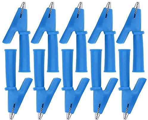 Wisecoco Terminal Test Clamps, 10Pcs Brass PVC Alligator Clips Test Lead Crocodiles Clip Insulated Safety Multimeter Clips for 4mm Banana Plug(Blue)