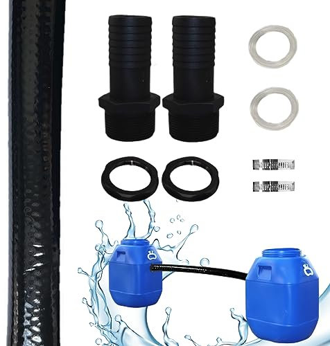 Regentonnen Verbindungsset Inkl. 1 Zoll 100cm Regentonnendurchführung 2 Schlauchanschluss, 2 Schlauchschellen, Winter Frostschutz Verdickte Rohrwand Regentonnen Verbinder Set für Regenwasser Tonnen