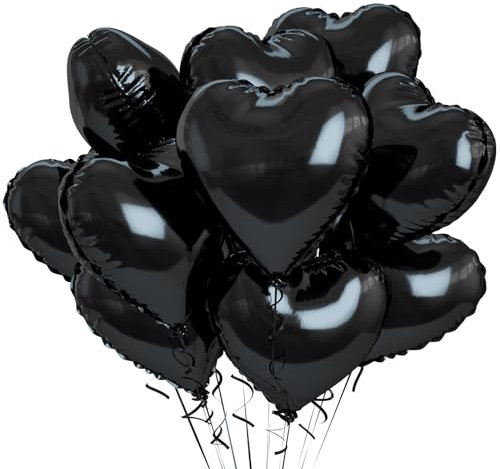 Herzluftballons Schwarz, 10 Stück Folienballon Helium 18 Zoll für Hochzeit, Valentinstag, Geburtstagsfeier, Just Married Party Deko