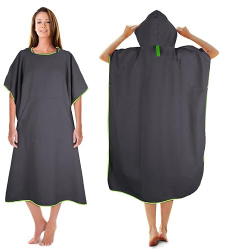 KUOGAS Badeponcho Damen& Herren,Poncho Handtuch,Mikrofaser-Surf Poncho, Badeponcho Handtuch, aus Mikrofaser auch als Umkleidehilfe Strand (Dunkelgrau,L)