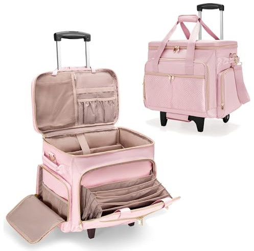 Prokva Teacher Trolley Bag on Wheels, Large Teacher Work Bag, Pink