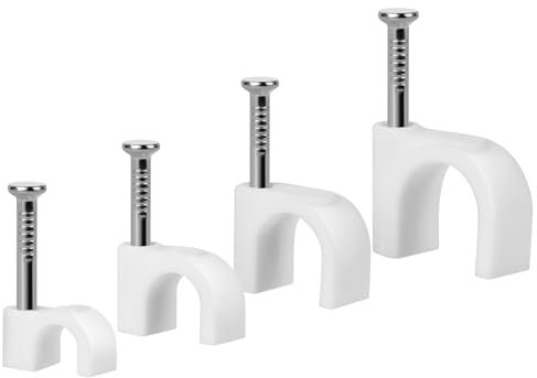 URAQT Kabelschelle Nagelschellen, 400 Stück Runde Expressschellen Nagel Halterungen Kabelhalter Mit Eingestecktem Kabelschellen 4 mm,6 mm,8 mm,10 mm Steckdosenleiste Wandmontage