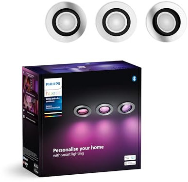 Philips Hue White & Color Ambiance Centura runde Einbauspots 3er Pack (1.050 lm), dimmbare Deckenlampen mit 16 Mio. Farben, smarte Lichtsteuerung über Sprache und App, aluminium, neue Generation