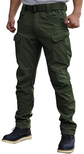 WINKEEY Pantalones de Combate para Hombres Pantalón Outdoor para Hombre Cortaviento Impermeable Casual y Cálido Pantalones de Multibolsillos Trabajo para Hombres,Verde L
