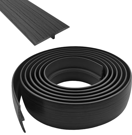 Övergångsprofil självhäftande, bredd 50 mm, flexibel PVC-övergångsrems-T-formdel, övergångslist utan borrning, täcklist (svart valnötsådring, 5 m)
