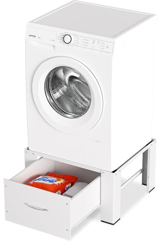 Vkechh Support de machine à laver avec tiroir intégré, socle de machine à laver, socle réglable pour sèche-linge à tambour et cadre de congélateur