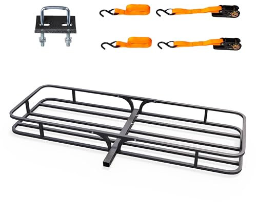 TUFFIOM 137,2 x 48,3 x 14 cm Anhängerkupplung, Gepäckträger mit Gurten und Stabilisator für SUV, Auto, LKW, Lieferwagen mit 5,1 cm Anhängerkupplungsempfänger aus Stahl, 227,2 x 48,3 x 14 cm