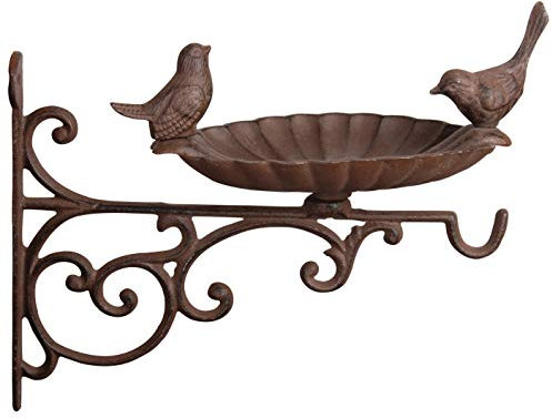 Wandfutterschale & Vogeltränke mit Haken - Gusseisen, 28 x 21,5 x 14 cm Wand Futter Wild Vögel Garten Outdoor braun Metall
