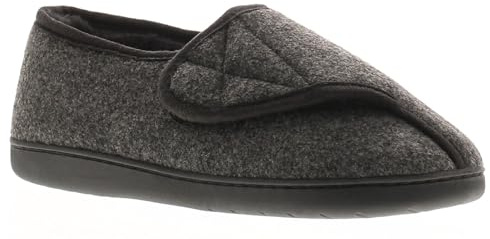 Dr Keller Vince Men's Wide Fit Comfort Slippers Adjustable Touch-Close Fastening Faux Fur Lined Indoor Shoe Non-Slip Sole Ideal for Swollen, Diabetic & Orthopaedic Feet Grey 10 UK